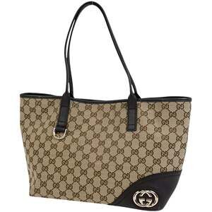 Gucci New Brit Tote Bag with GG Pattern and Logo, Canvas, Beige/Brown, 169946...
